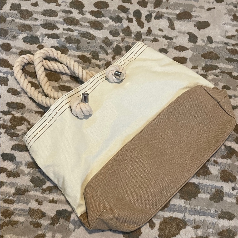 Pure Pineapple Rope Handle Cream Tan Tote Beach Bag Canvas Magnetic - Picture 4 of 9